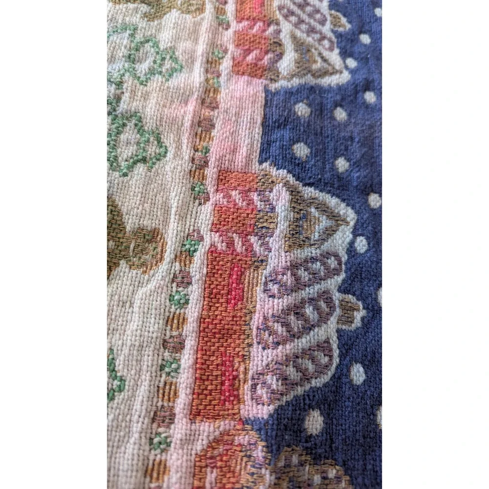 Vintage Christmas Tapestry Table Runner Gingerbread Winter Village Fringe 64in‎